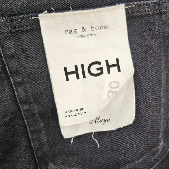 Rag & Bone Womens 30 Maya High Rise Slim Fit Coated Jeans in Worn Black NWT‎ - Picture 7 of 16